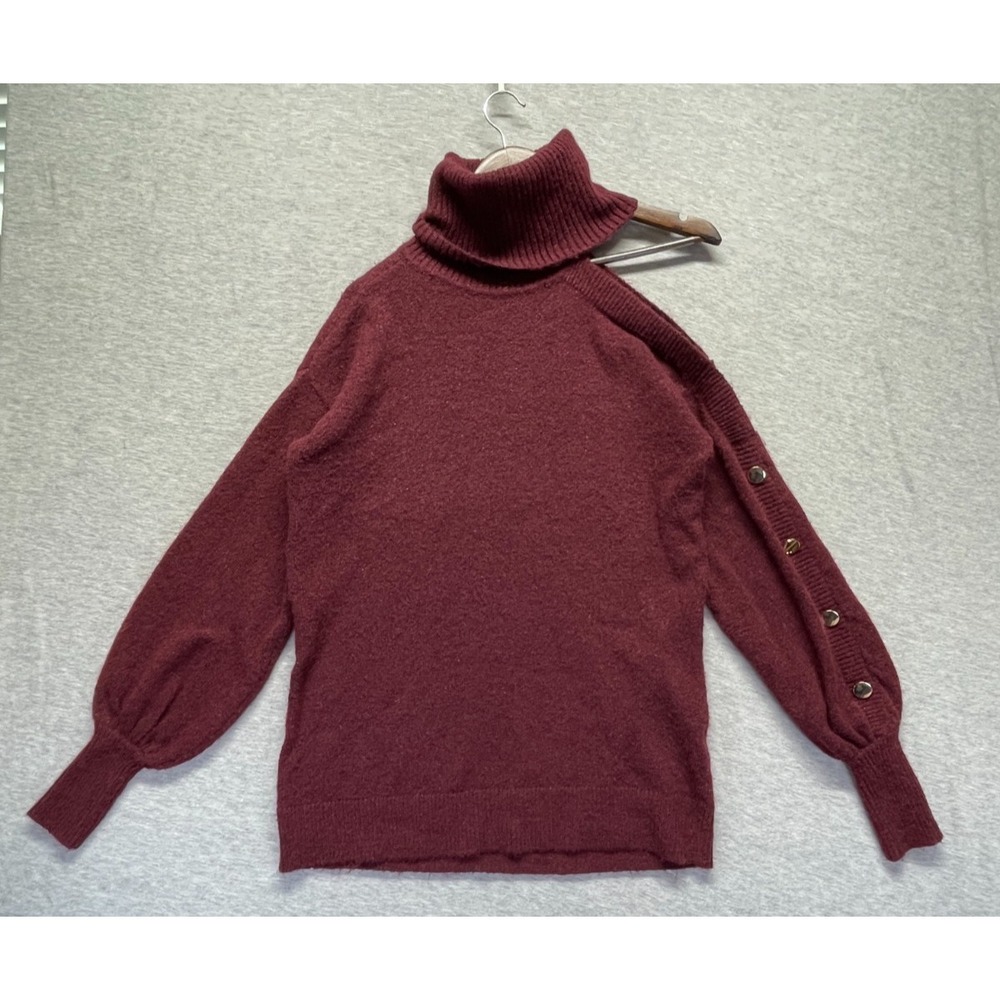 INC International Concepts Sweater Women Small Burgundy Cold Shoulder Turtleneck